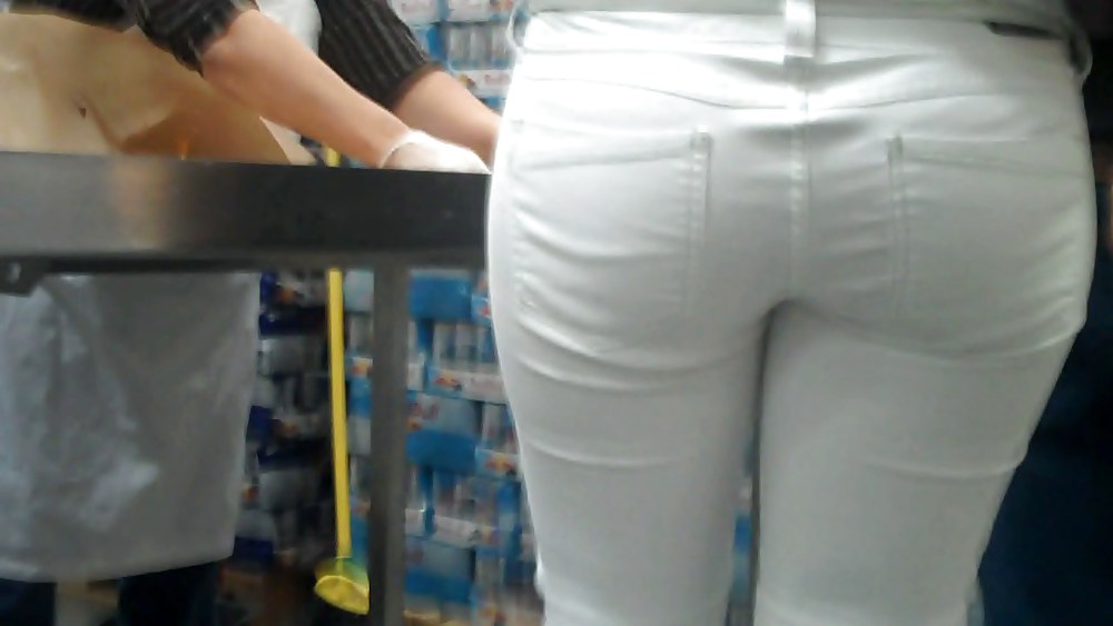 Nice sexy ass & butt in white jeans looking good #4209273
