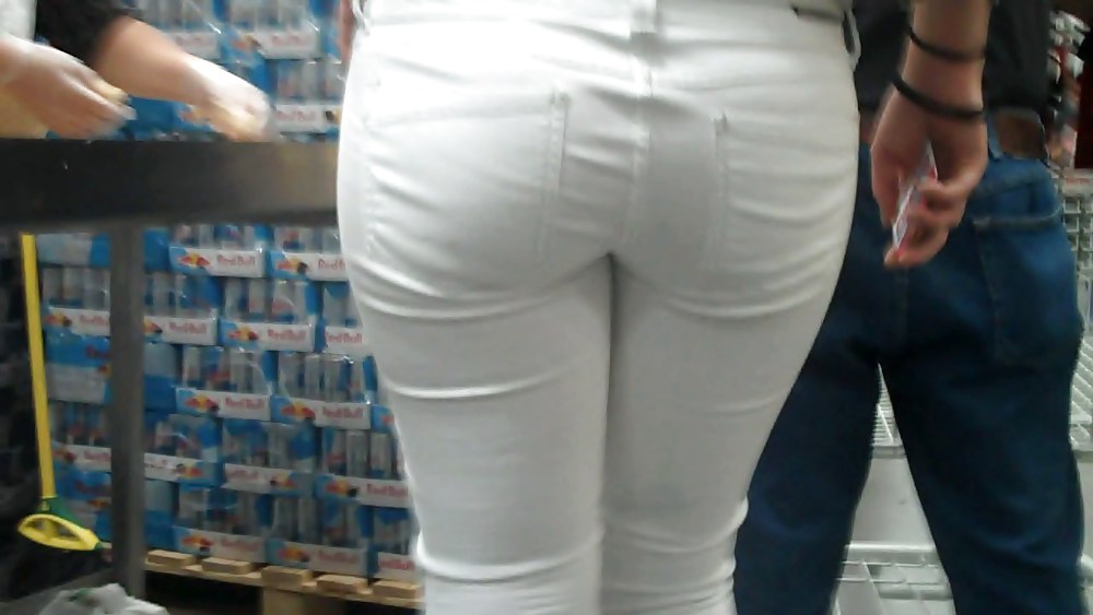 Nice sexy ass & butt in white jeans looking good #4209375
