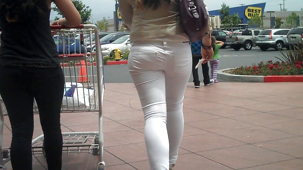 Nice sexy ass & butt in white jeans looking good #4209477