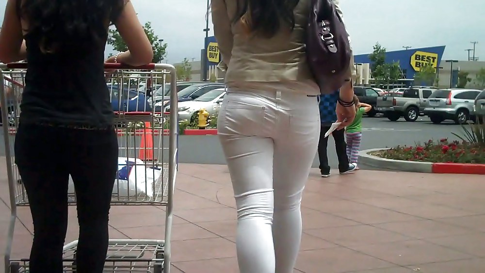 Nice sexy ass & butt in white jeans looking good #4209588