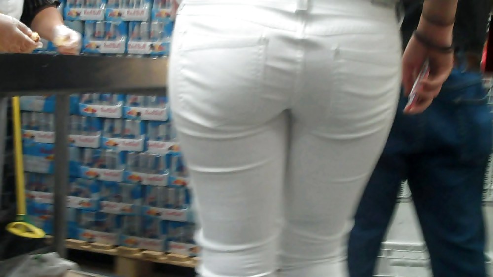 Nice sexy ass & butt in white jeans looking good #4209775