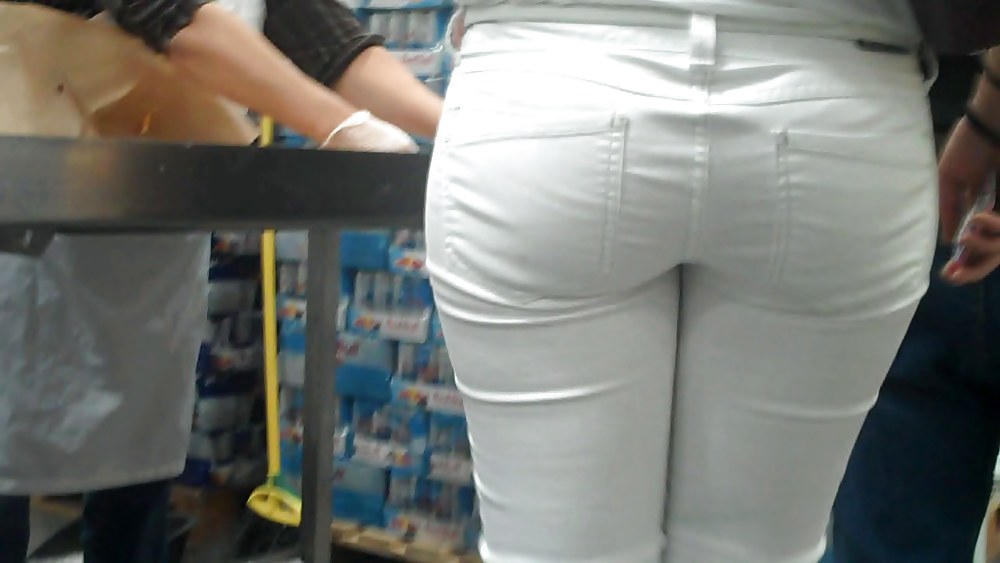 Nice sexy ass & butt in white jeans looking good #4209802