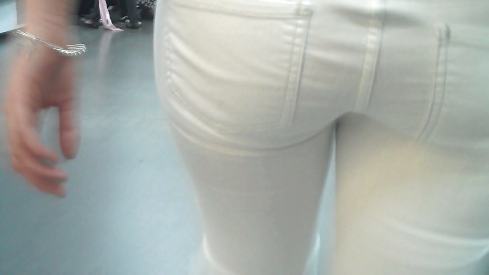 Nice sexy ass & butt in white jeans looking good #4209823