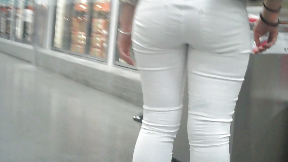 Nice sexy ass & butt in white jeans looking good #4209844