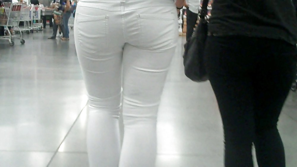 Nice sexy ass & butt in white jeans looking good #4209855