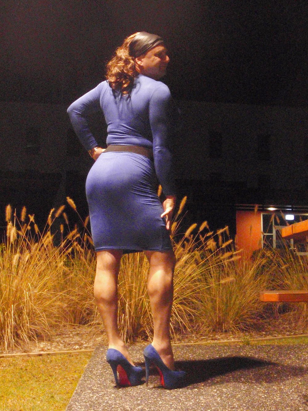 Xdresser Roxxi in my new blue platforms and pencil dress #17970277