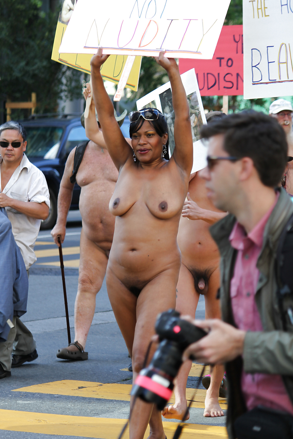 Black Woman Protesting Naked in Public #16626130
