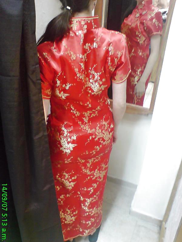 Single Western girl in Satin Cheongsam #17132780