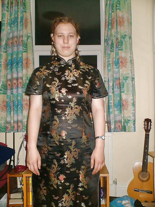 Single Western girl in Satin Cheongsam #17133022