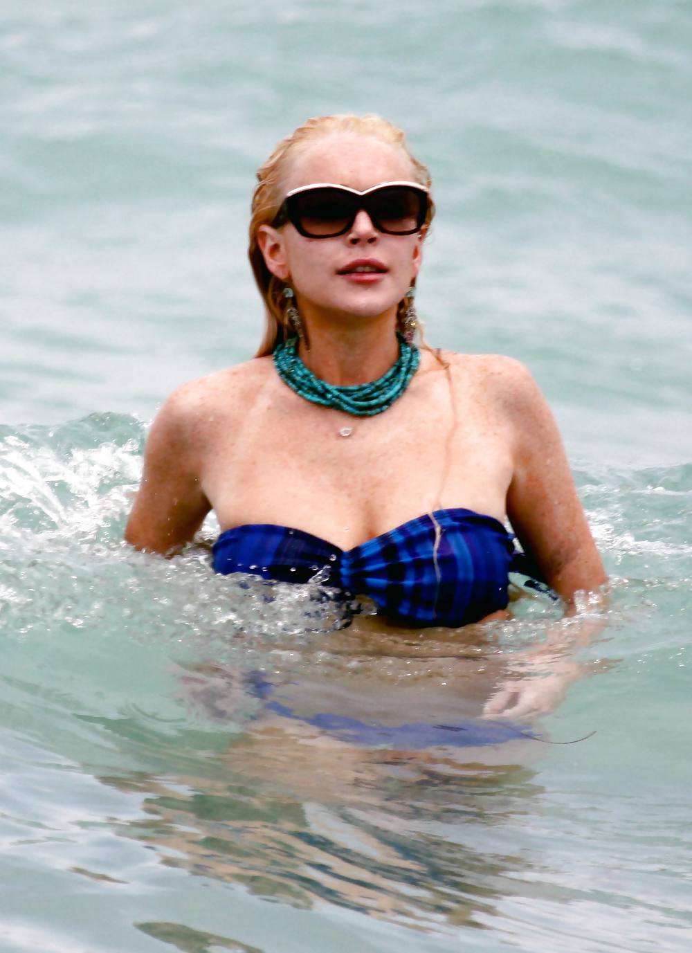 Lindsay Lohan In Bikini on Miami Beach BOOB Slip #3913021