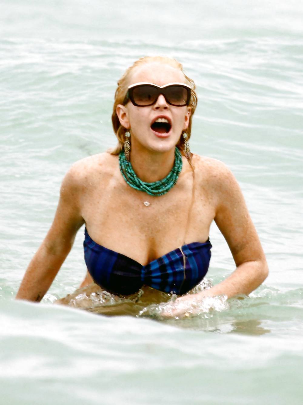 Lindsay Lohan In Bikini on Miami Beach BOOB Slip #3913068