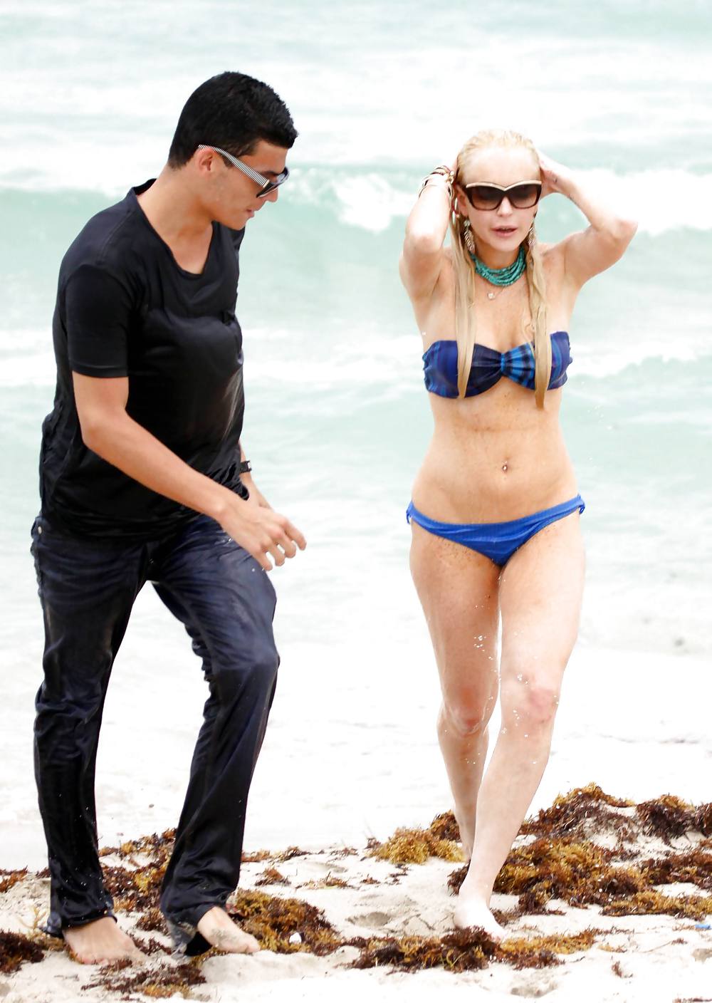 Lindsay Lohan In Bikini on Miami Beach BOOB Slip #3913086