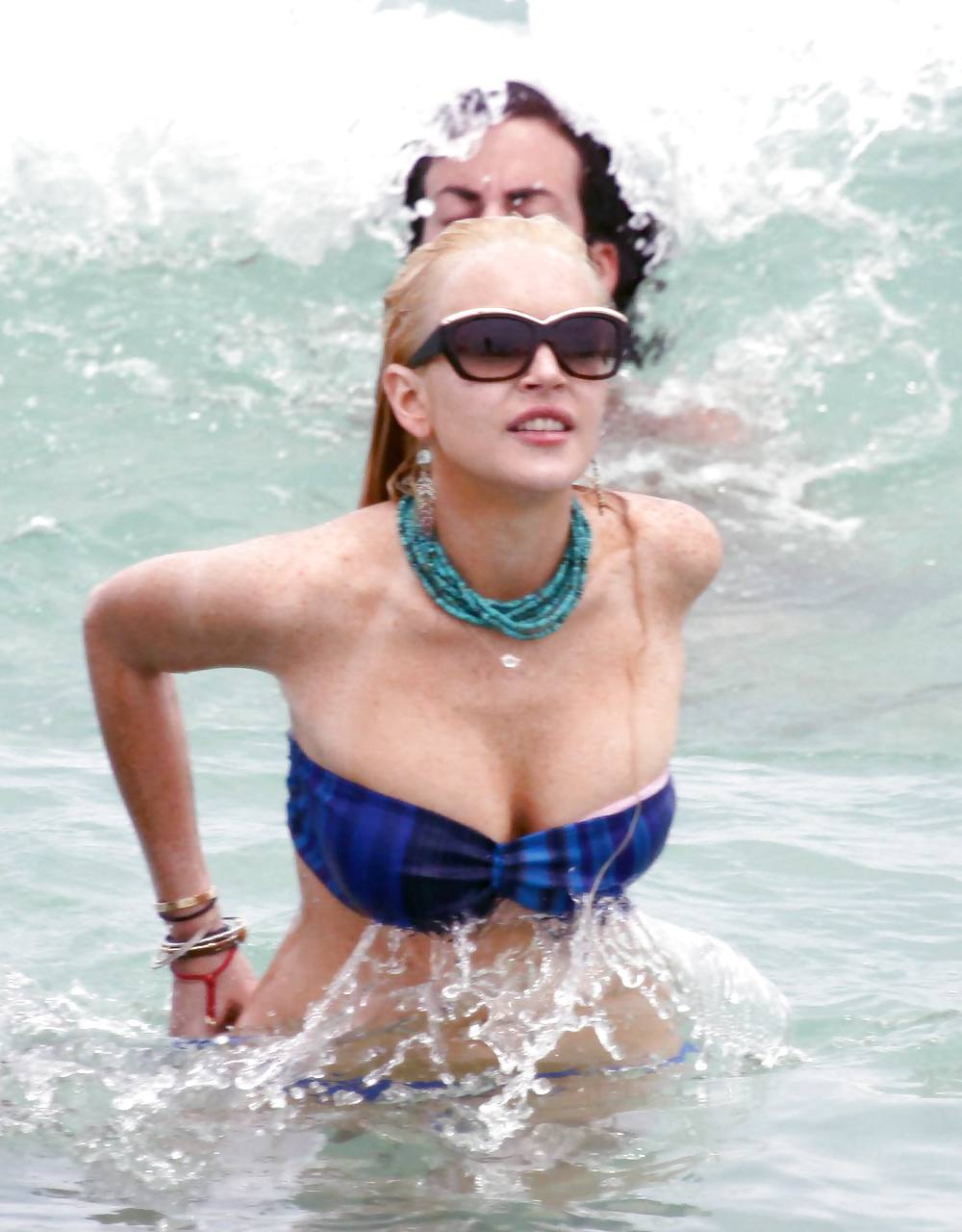Lindsay Lohan In Bikini on Miami Beach BOOB Slip #3913130