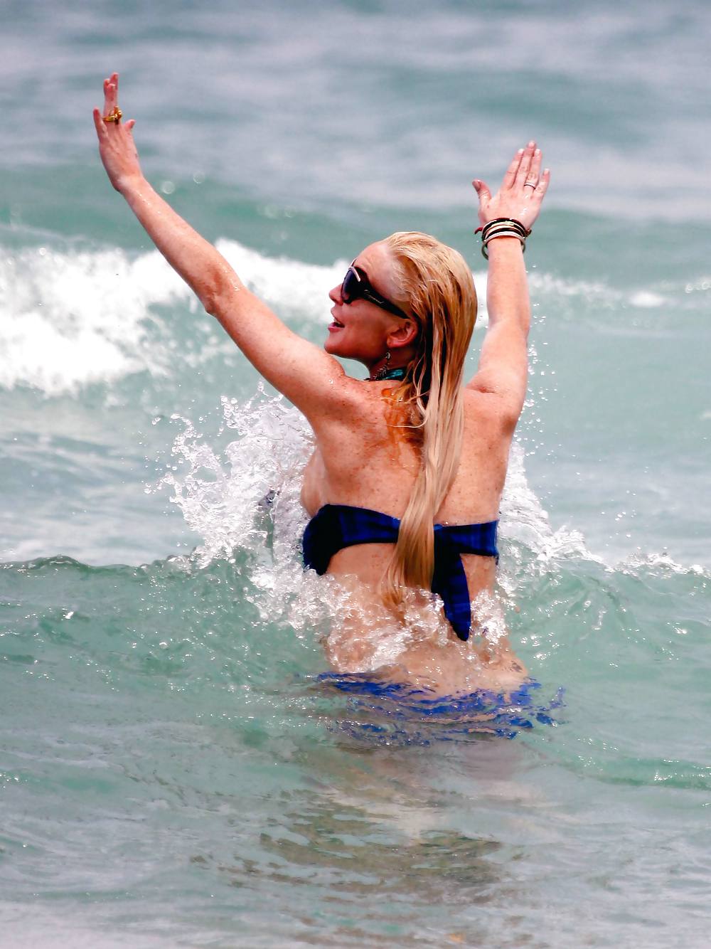 Lindsay Lohan In Bikini on Miami Beach BOOB Slip #3913138