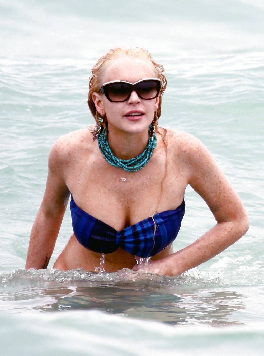 Lindsay Lohan In Bikini on Miami Beach BOOB Slip #3913172