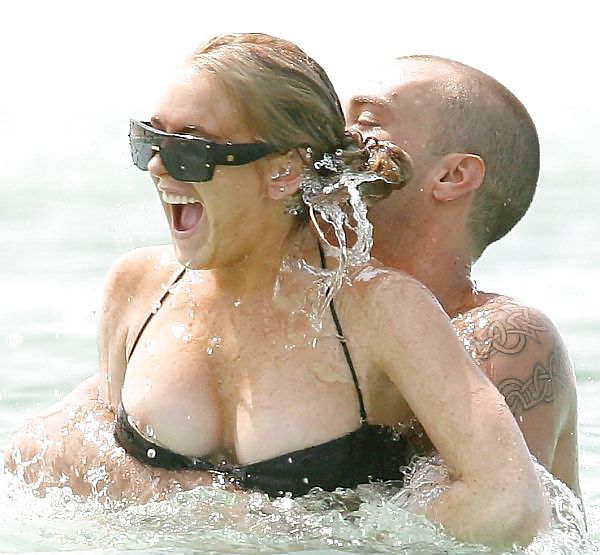 Lindsay Lohan In Bikini on Miami Beach BOOB Slip #3913510