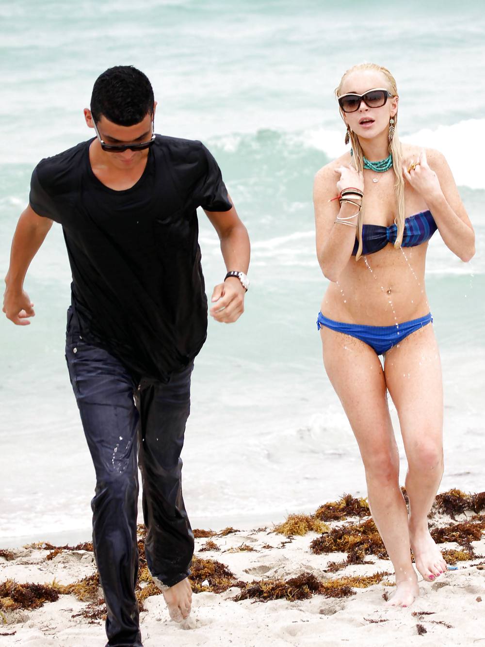 Lindsay Lohan In Bikini on Miami Beach BOOB Slip #3913521