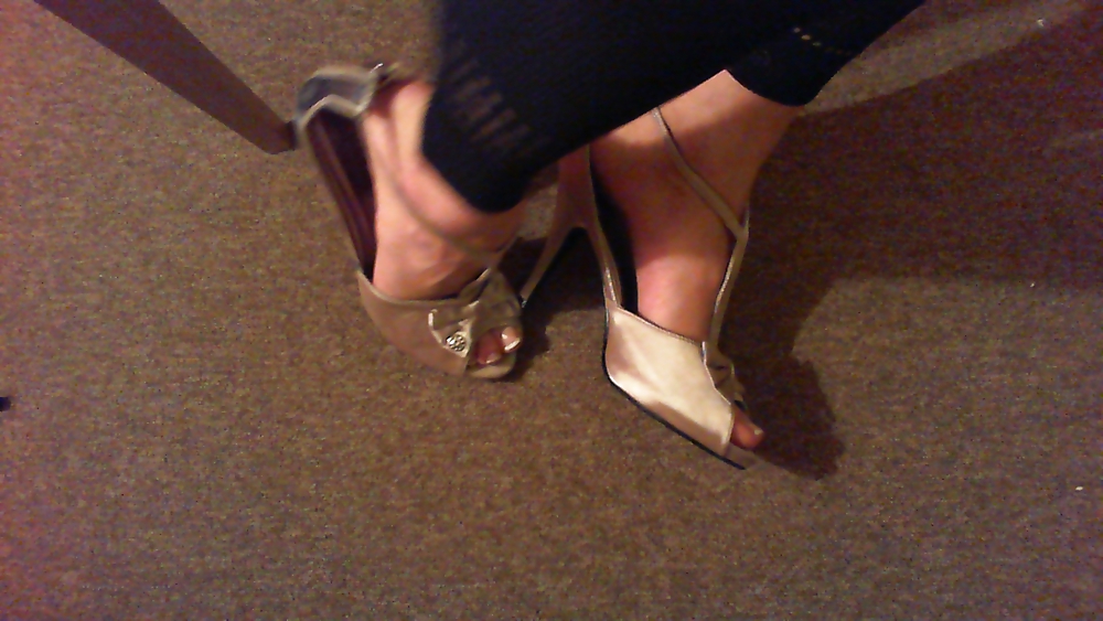 My feet in heels and pantyhose leggins #9335130