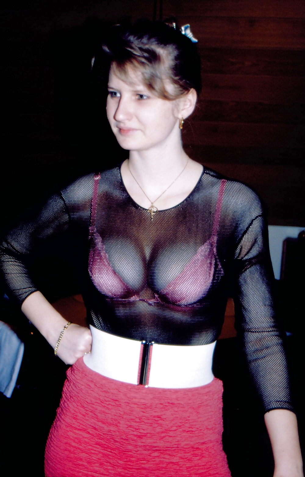 SAG - Wife's Tits Pink Bra & Mini Skirt & Black Net Shirt 05 #14709519