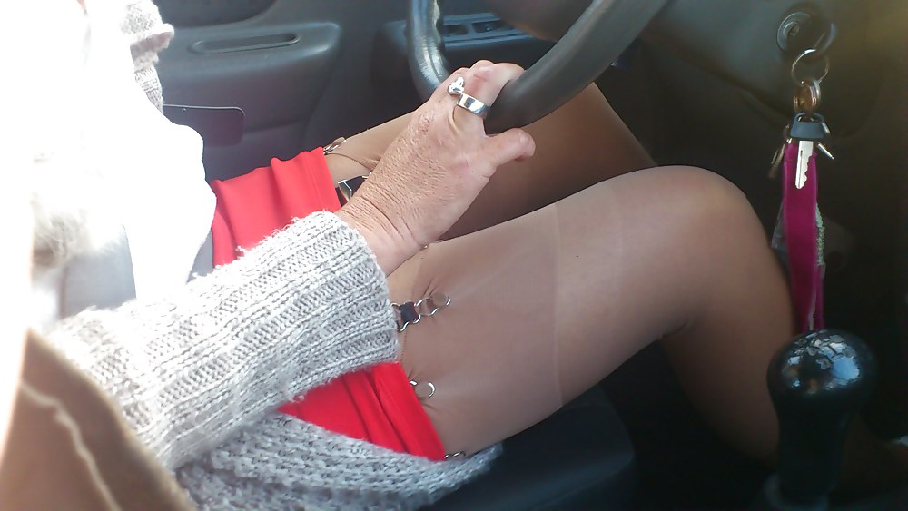 Wife in her little car and in public #10606971