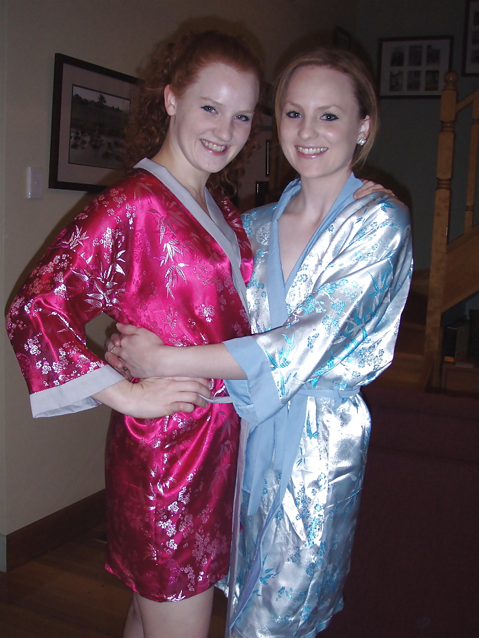 2 or more girls in Satin robe or Kimono #17133522