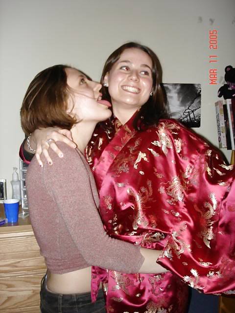 2 or more girls in Satin robe or Kimono #17133526