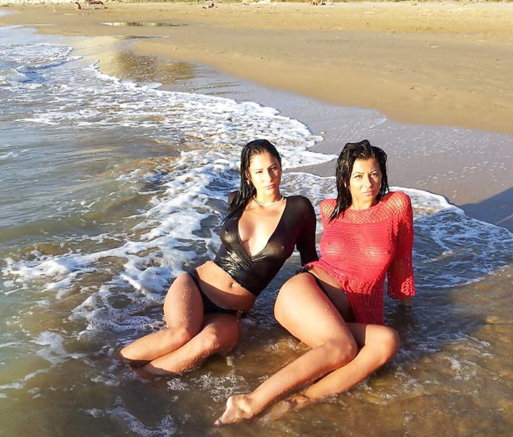 My bitch and her friend on the beach, big boobs and nipples #19478559