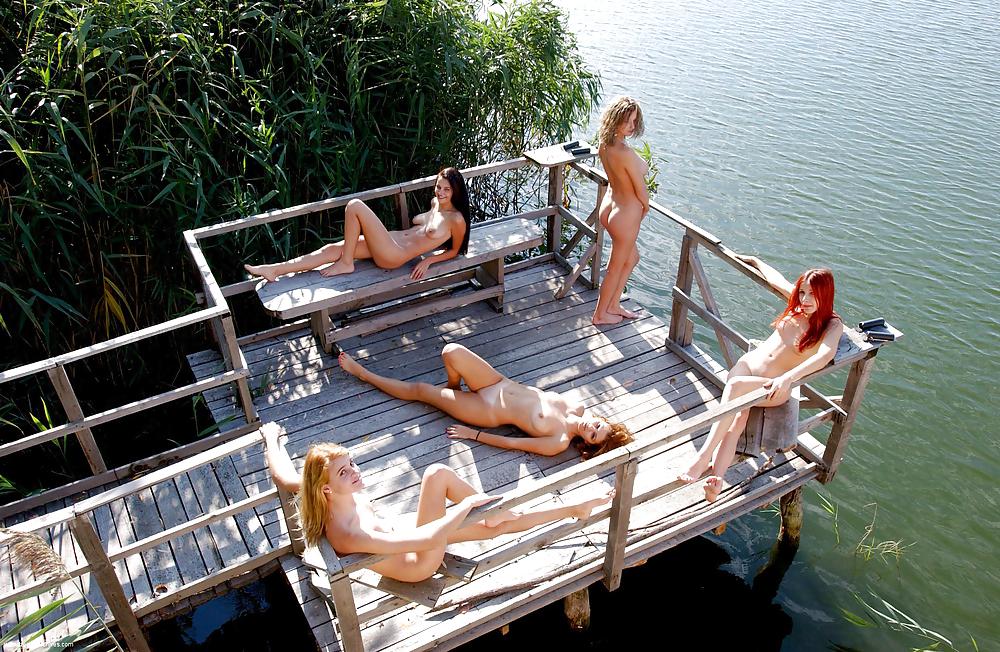 Naked Girl Groups 002 - Five Girls on a Pier #15426789