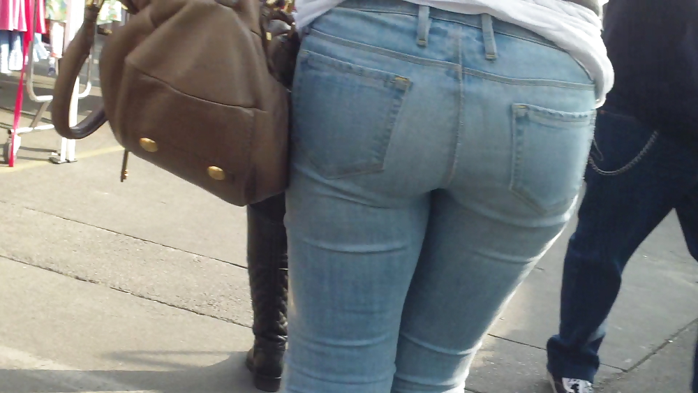 Sexy teen butt & ass in tight blue jeans  #9148319
