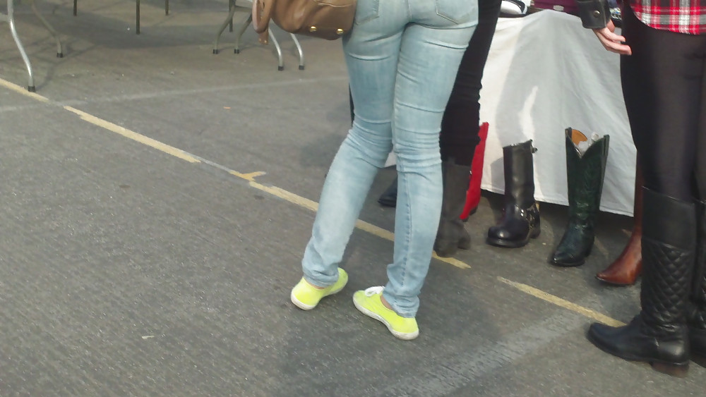 Sexy teen butt & ass in tight blue jeans  #9148448