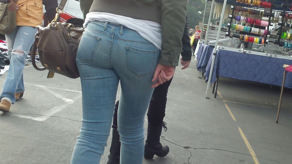 Sexy teen butt & ass in tight blue jeans  #9148503