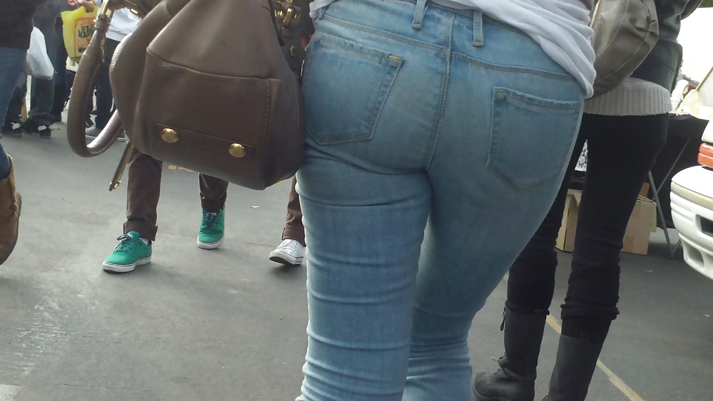Sexy teen butt & ass in tight blue jeans  #9148580