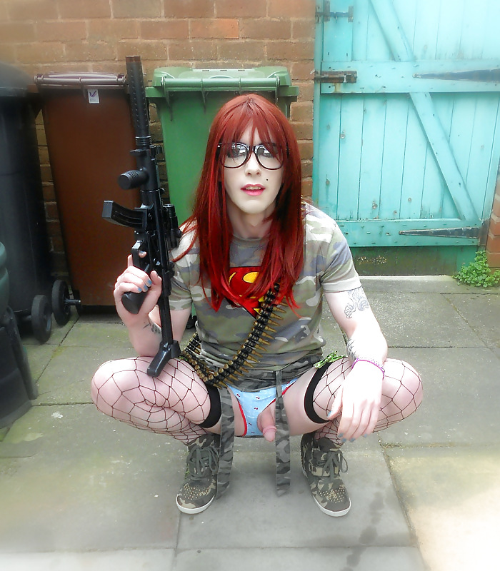 Tranny supersatin army girl gets her gun out (outdoor shots)
 #19200609