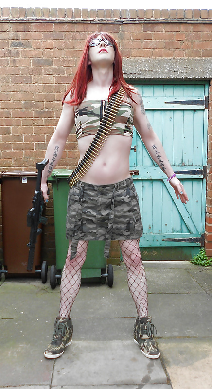 Tranny supersatin army girl gets her gun out (outdoor shots)
 #19200662