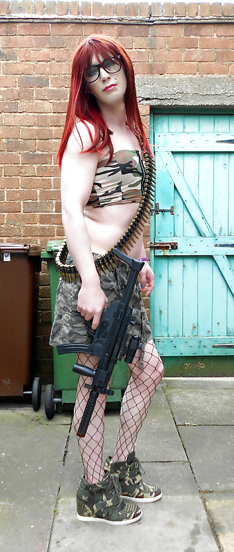 Tranny supersatin army girl gets her gun out (outdoor shots)
 #19200680