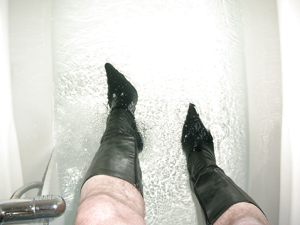 Fun with Leather Boots in the Tub #19623844