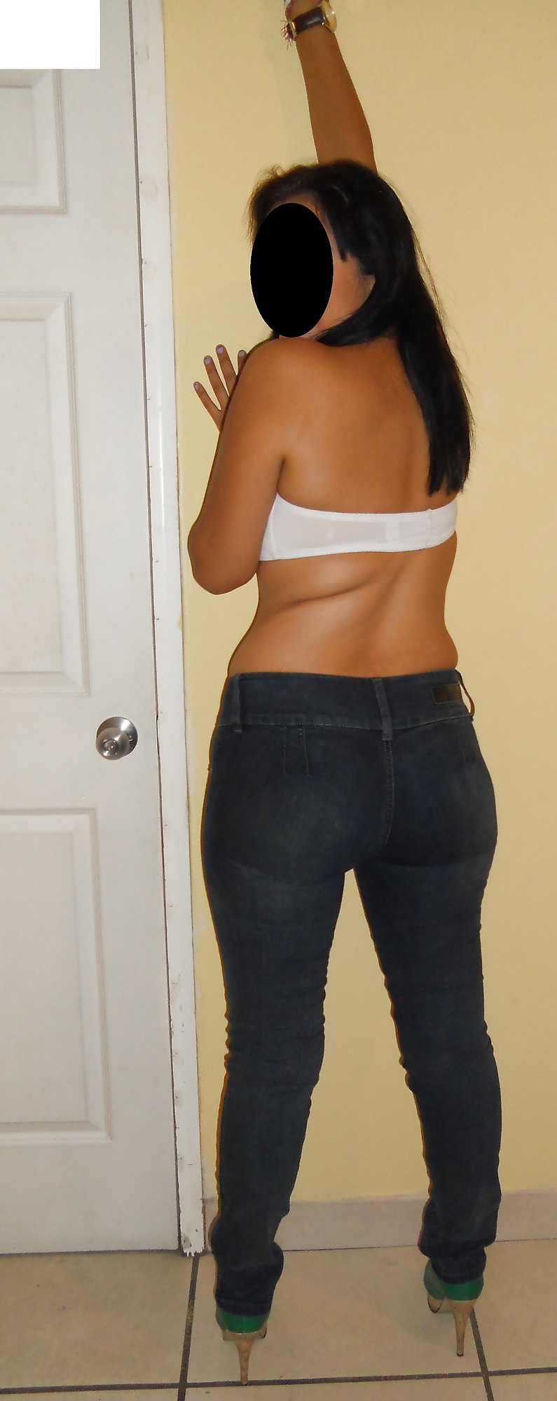 Sexy latina in jeans and teal panty #22755196