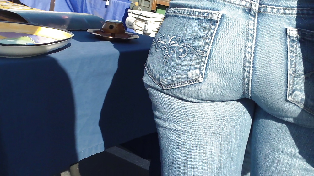 Nice round bubbly butt & ass in tight blue jeans #8871023