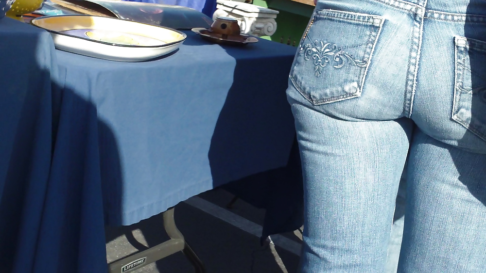 Nice round bubbly butt & ass in tight blue jeans #8871058