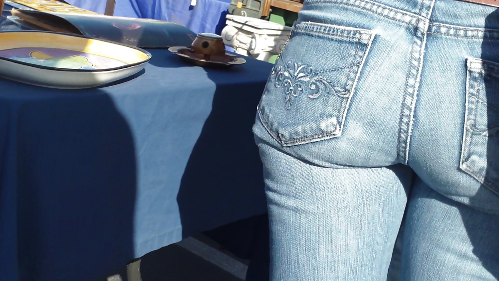 Nice round bubbly butt & ass in tight blue jeans #8871095