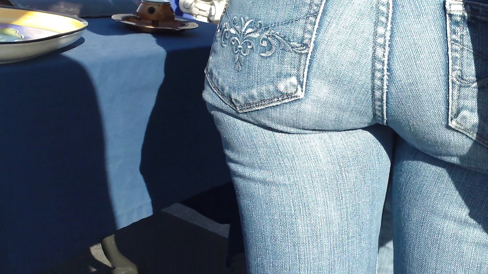 Nice round bubbly butt & ass in tight blue jeans #8871109