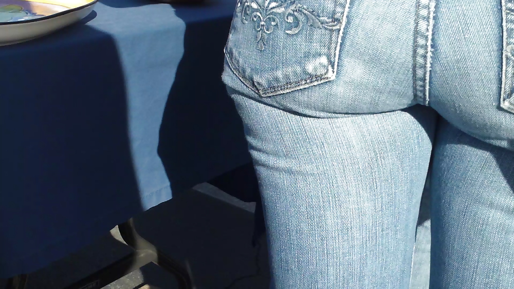 Nice round bubbly butt & ass in tight blue jeans #8871115