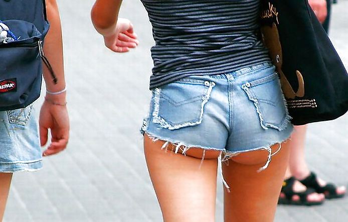 Cut off jeans white shopping mall sluts #13565770