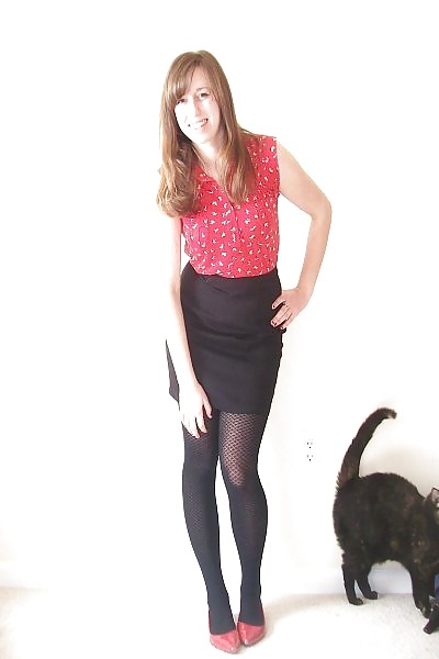 Red Black Skirt Dress Nylons #21428298