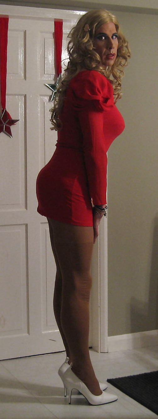 Red dress white heels #15209581