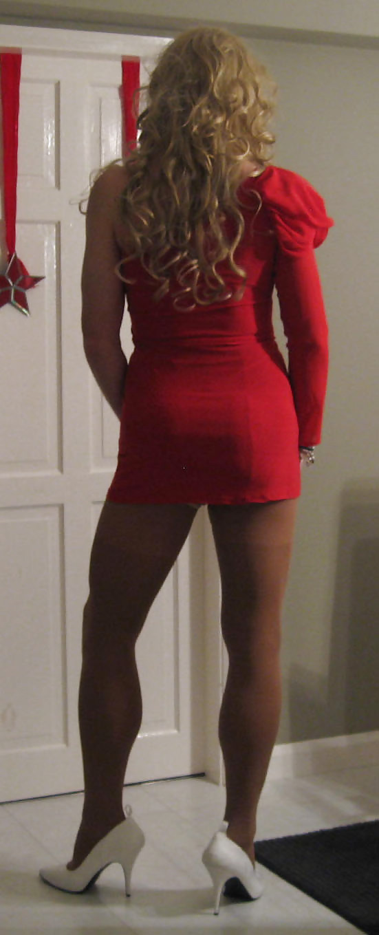 Red dress white heels #15209591