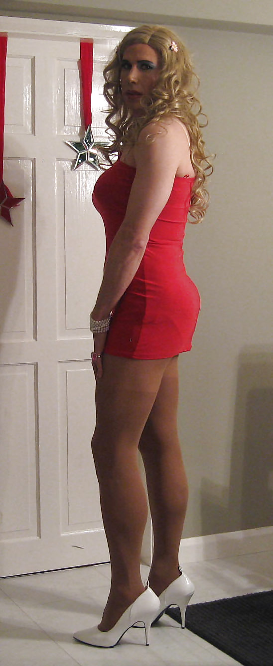 Red dress white heels #15209596