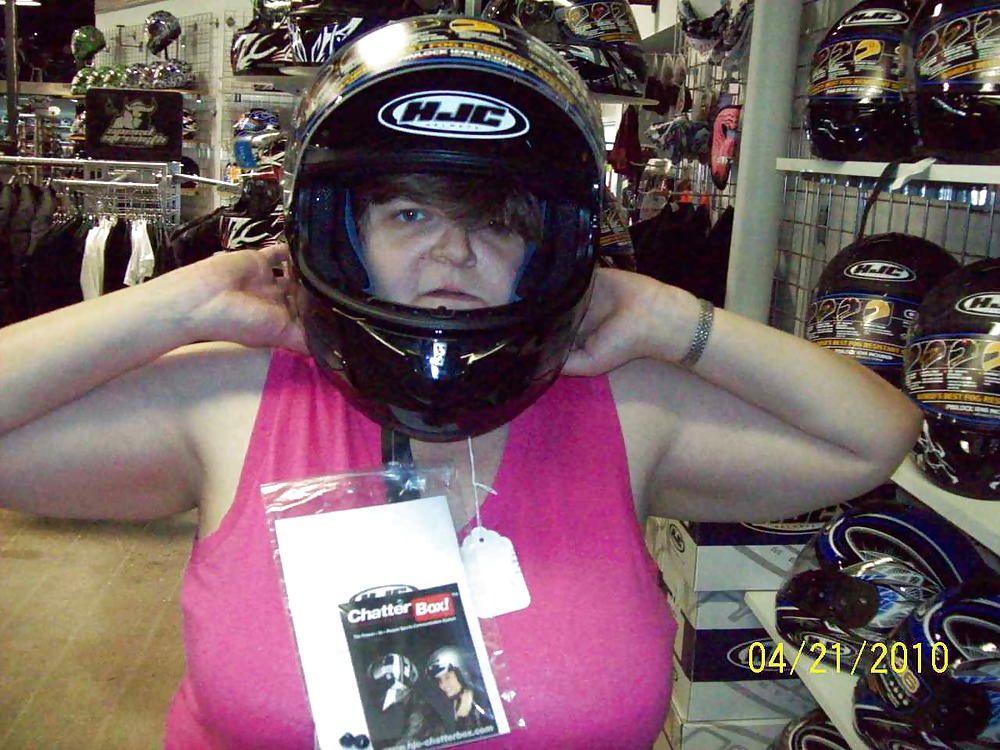 Sexy Wife Wearing Black HJC Helmet