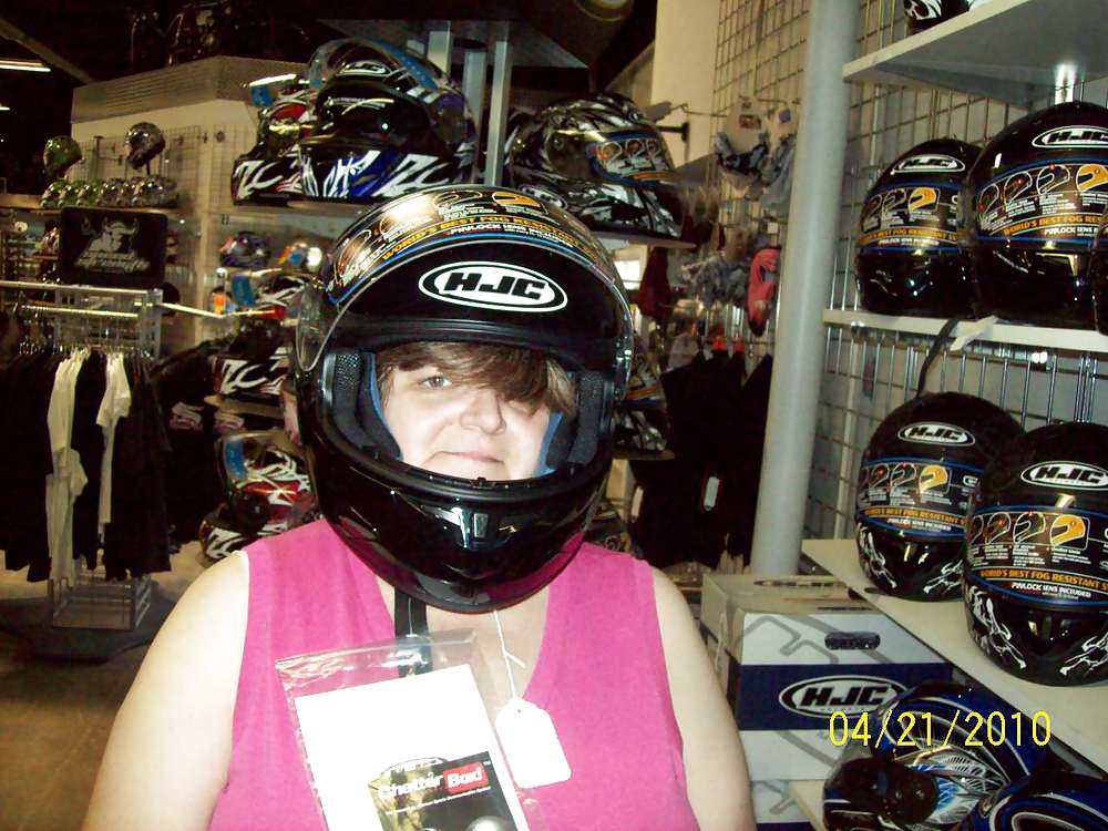 Sexy Wife Wearing Black HJC Helmet #8945309