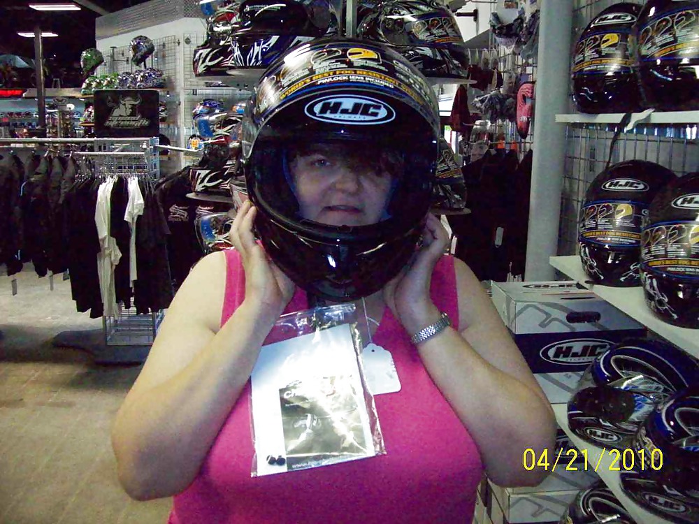 Sexy Wife Wearing Black HJC Helmet #8945330
